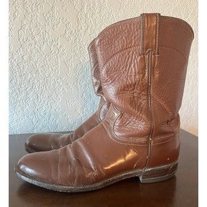 Men's Justin 3802 Brown Leather Western Roper Cowboy Boots Size 10 B Cats Paw